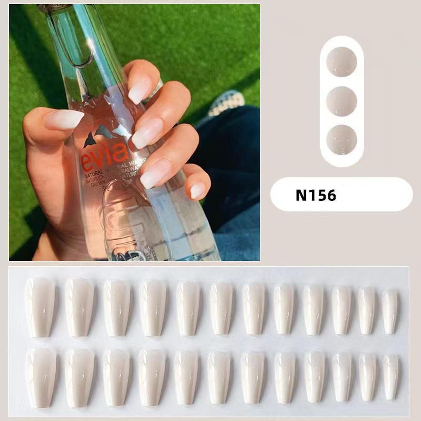 Long White Solid Color Artificial Nails Trendy Color Durable Press-on Nails