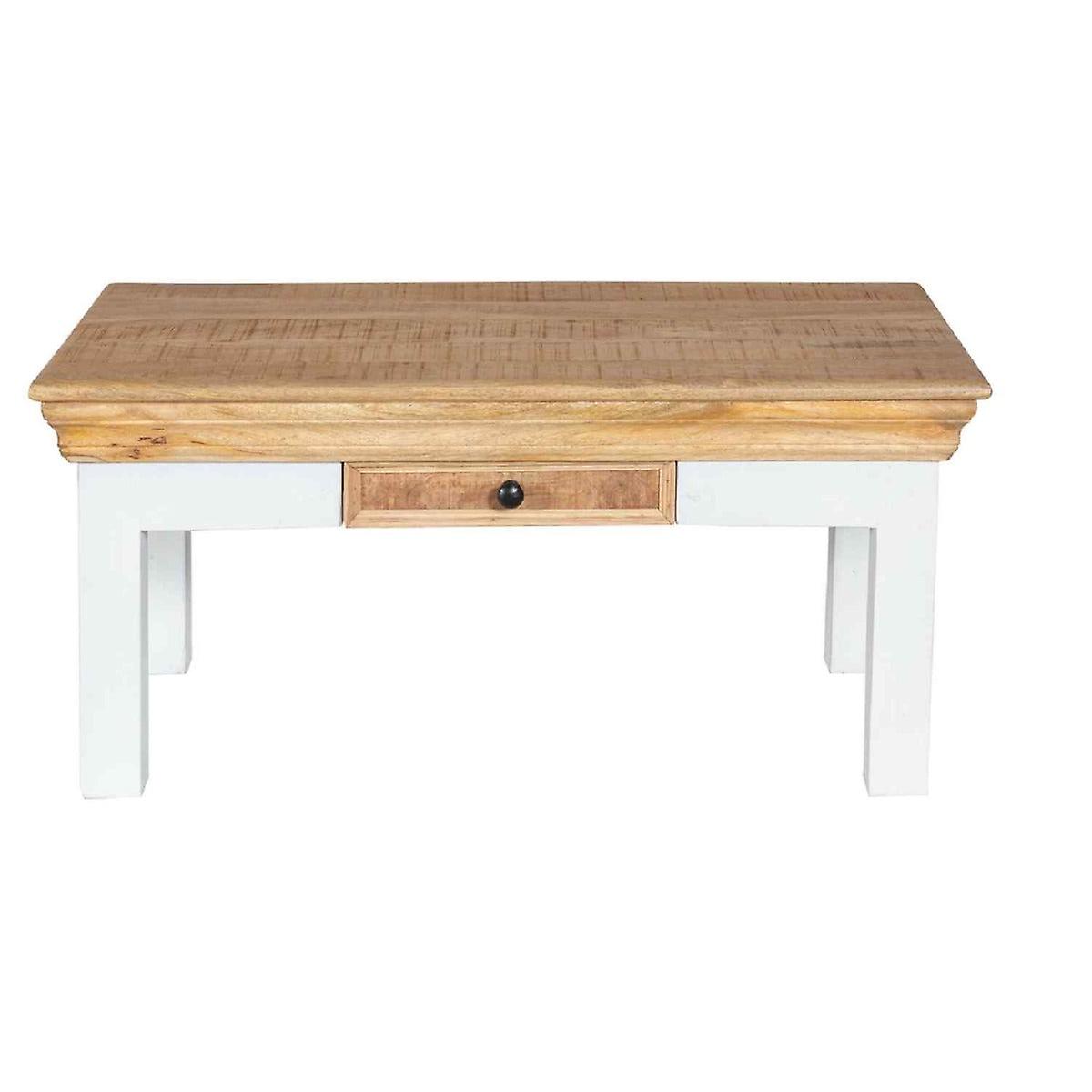 Brogyn Solid Mango Wood White Coffee Table With Drawer