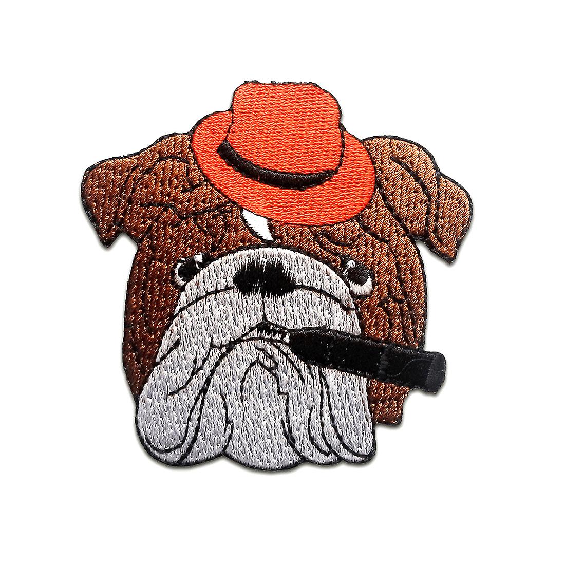 Patch / iron-on patch - dog with cigarette - brown - 7.4 x 7.5 cm - patch patch