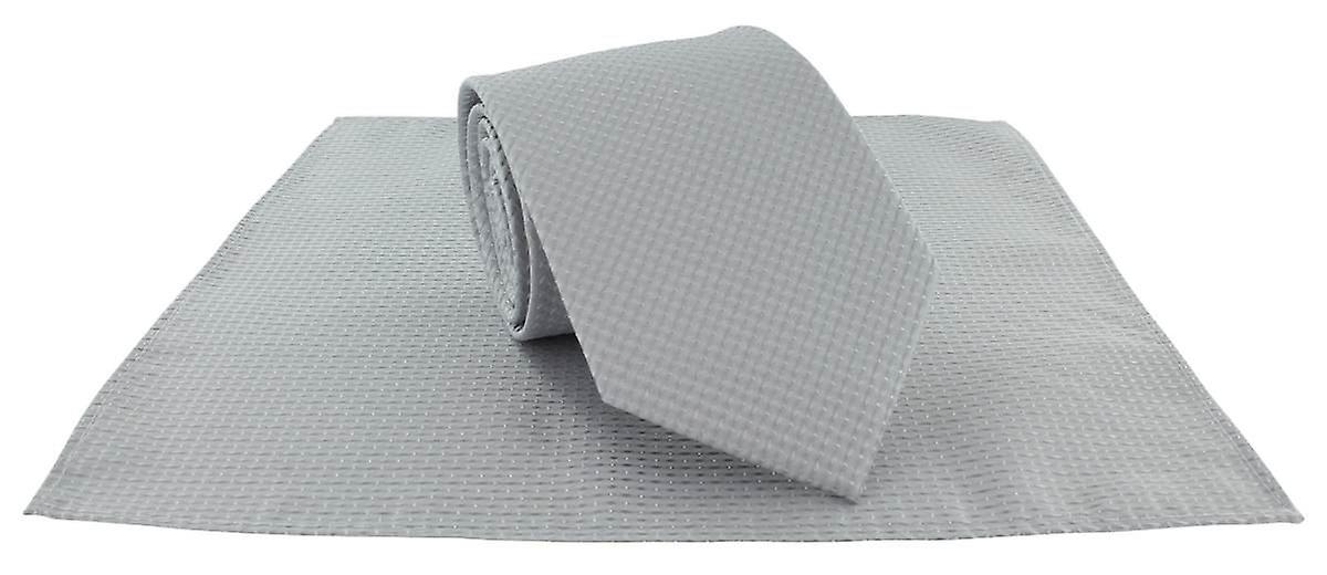 Michelsons of London Semi Plain Tie and Pocket Square Set - Silver