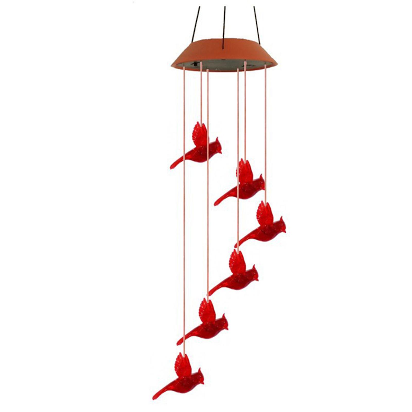Solar Red Bird Wind Chime Light with Colorful Lights Window Garden Yard Outdoor Decor