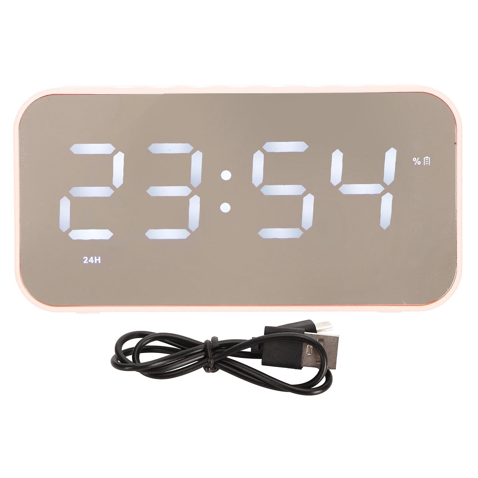 Wireless Bluetooth Speaker Stereo Sound Noise Reduction Temperature Display Voice Prompt FM Radio Mirror Alarm Clock Pink