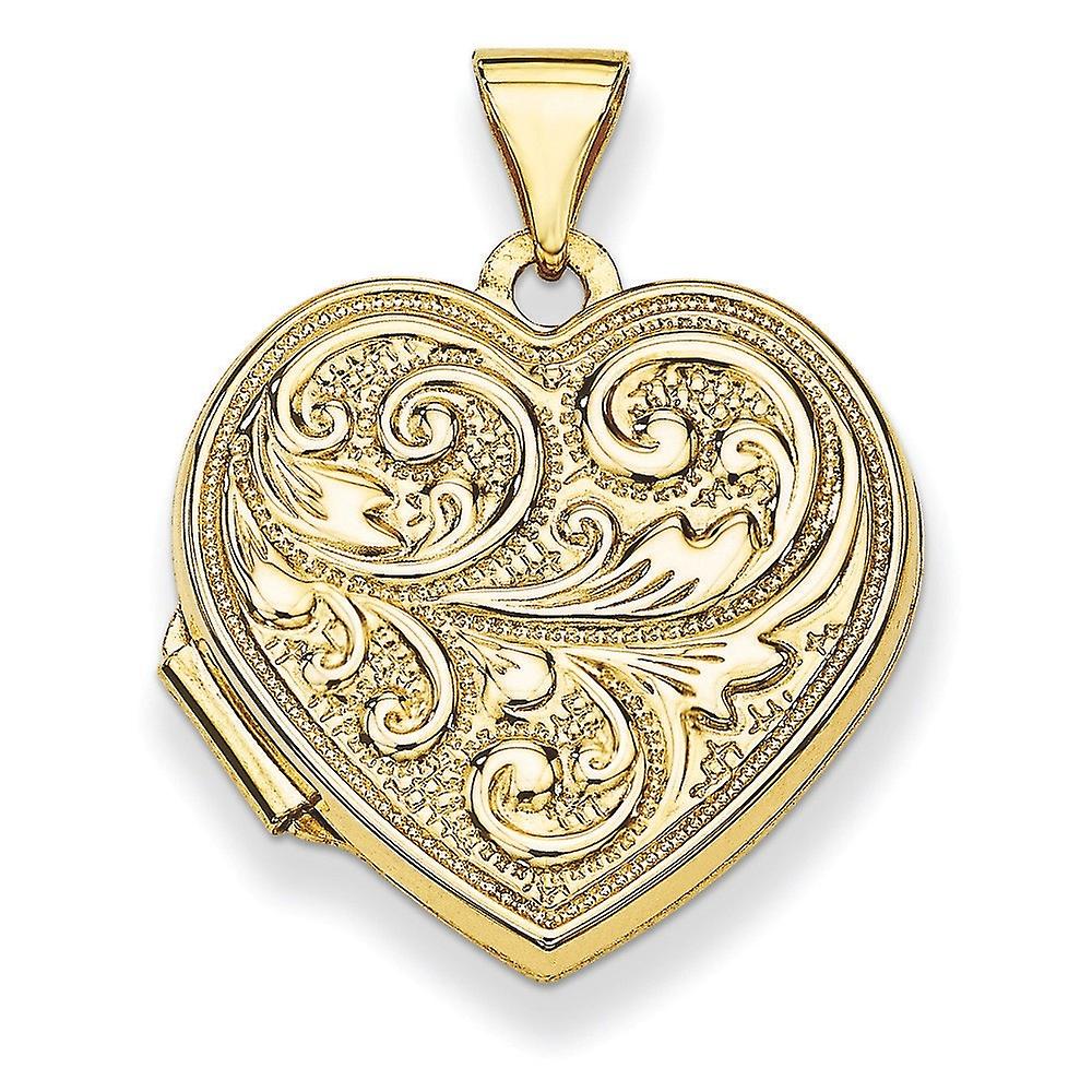 14k Yellow Gold Polished Holds 2 photos Sentiment on back Scrolled Love You Always Heart Locket 24x18.75mm Wide-Locket N