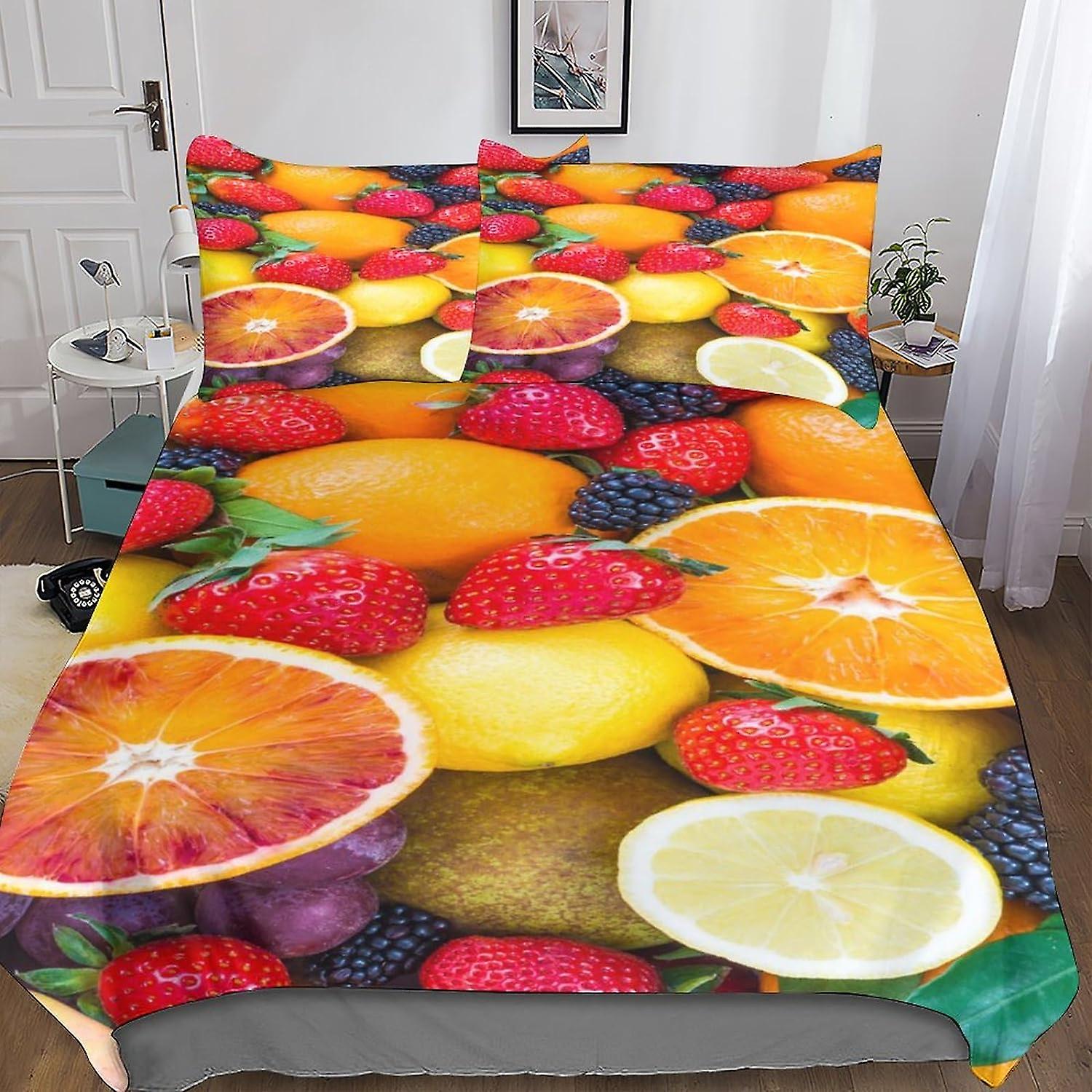HOUKIG Cute Fruits Mattress Comforter Set 3 Piece Strawberry Printed Bedding Set 3 Piece Comforter Cover with Zip for Teenagers & Adults