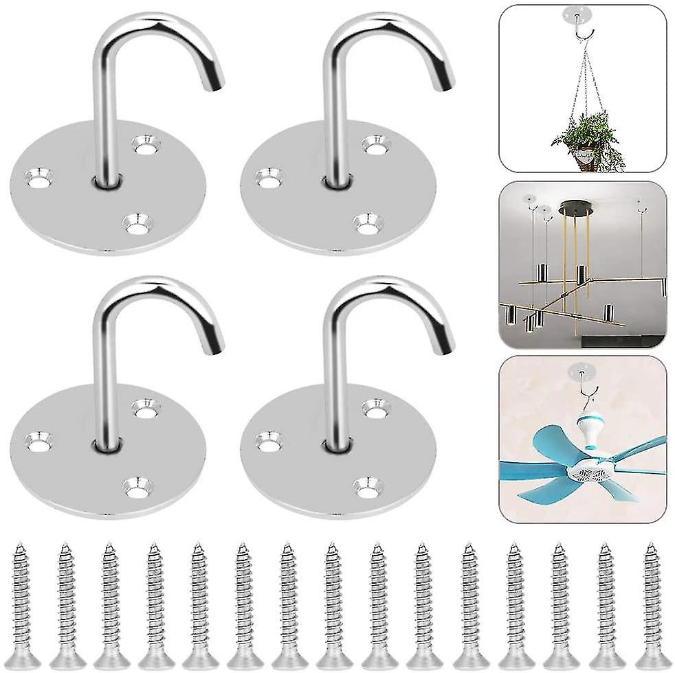 4pcs Silver Stainless Steel Ceiling Hook Ceiling Hanging Hook With Screws Hook