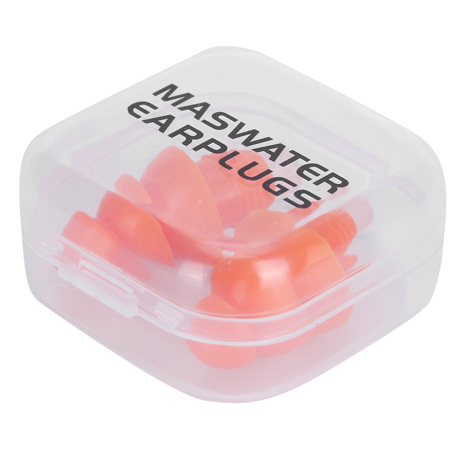 Reusable Ear Plugs Waterproof Silicone Earplugs Noise Reduction for Swimming Sleeping(Orange Box )