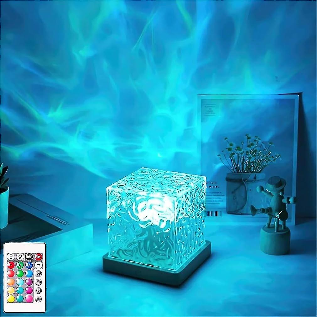 Celestial Water Lantern, Aurora Borealis Cube Midnight Halo Light, 16 Colors Dynamic Water Wave Nigh