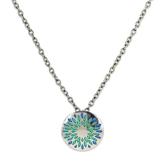 Ti2 Titanium Domed Floral Print Pendant - Green