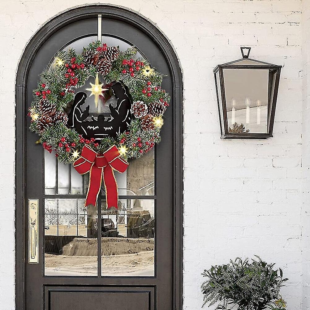 イエスレッドベリーパインコーンキリスト降誕シーンLEDライトストリングリースミックスホリデーデコレーション