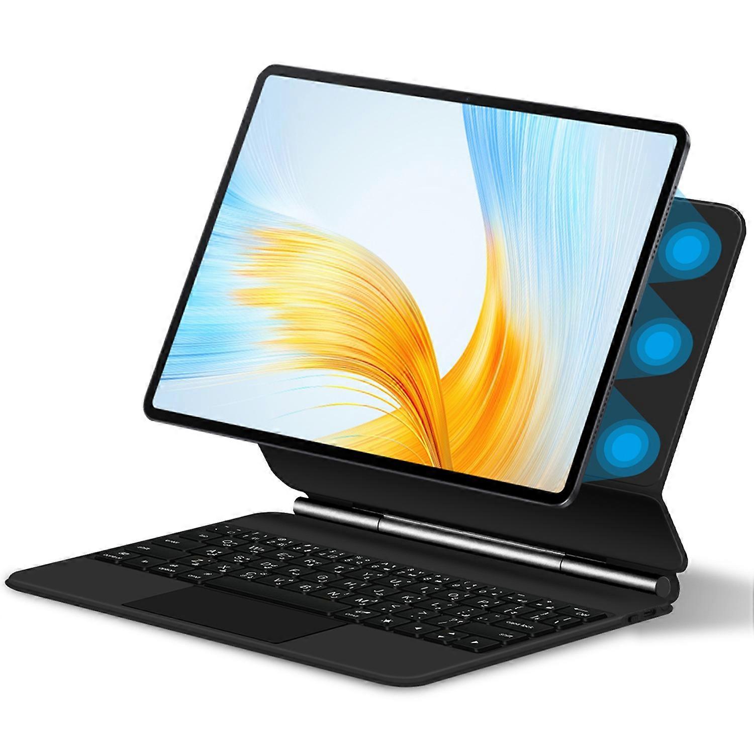 For Honor Magicpad 13 Backlight Trackpad Magnetic Keyboard (Arabic) + Leather Tablet Case