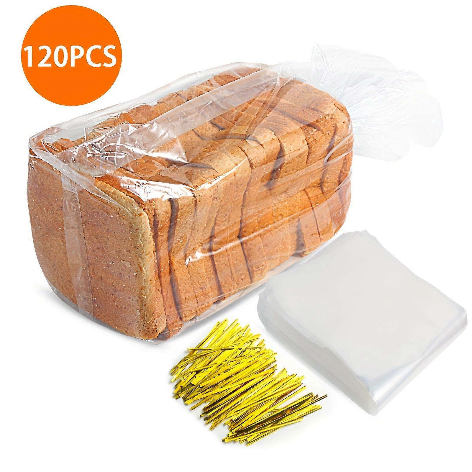 120pcs κουτιά ψωμιού, τσάντες ψωμιού με λαβές, επαναχρησιμοποιήσιμες βαρέων καθηκόντων τσάντες ψωμιού ψωμιού με γραβάτες, κατάλληλες για σπιτικό ψωμί και αρτοσκευάσματα, διαφανής, 4*1