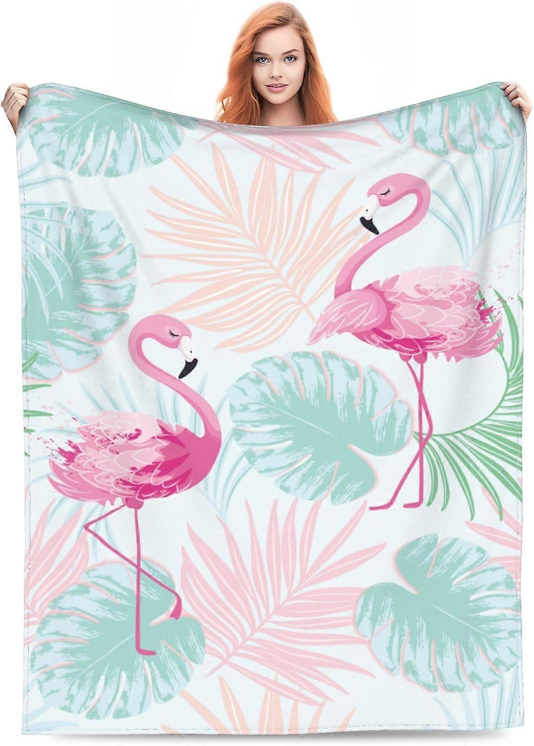 Pembe Flamingo Battaniye Hediye Yetişkin Kadınlar & Kızlar için Yatak Yatak Oturma Odası Kanepe Yumuşak Hafif Sıcak Rahat Atma Sevimli Flamingolar Çiçekler Battaniyeler
