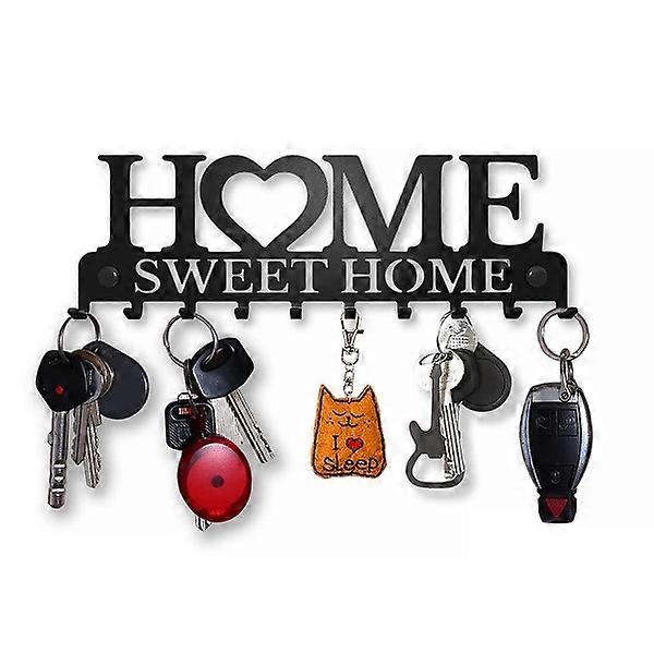 Key Holder for Wall, Key Hooks Wall Mounted with 10 Hooks, Heavy Duty Key Hangers for Living Room Black Metal Key Racks