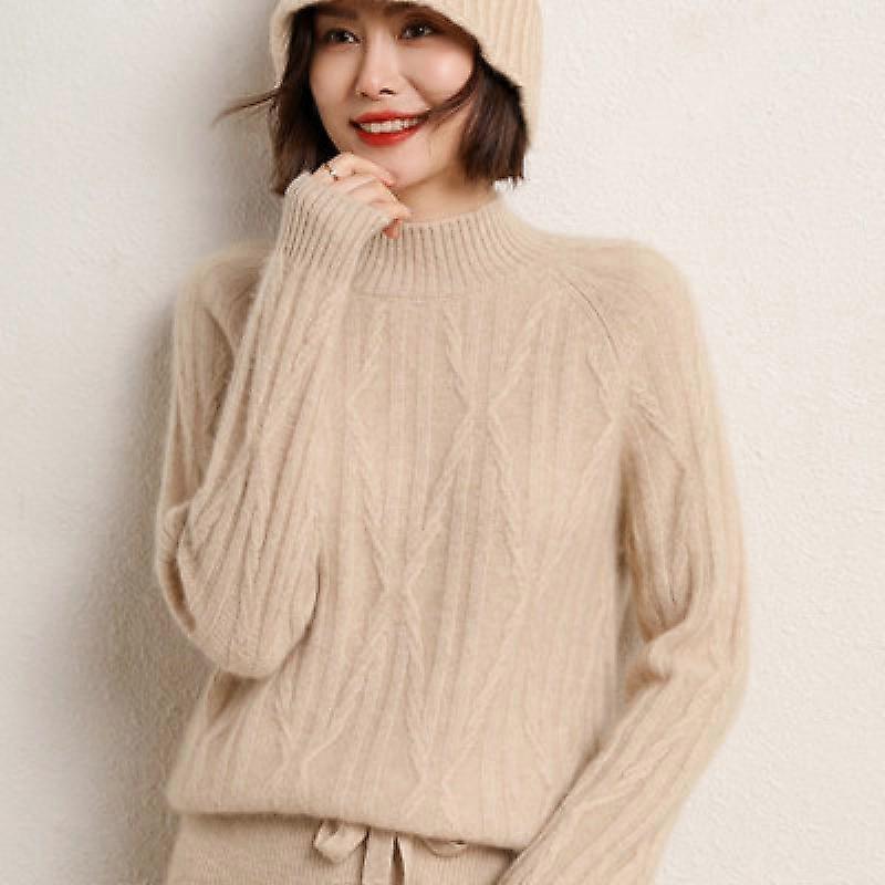 Barsinfi 100% wool cashmere sweater 2022 autumn and winter new women's half turtleneck pullover casual solid color jacket knitted top