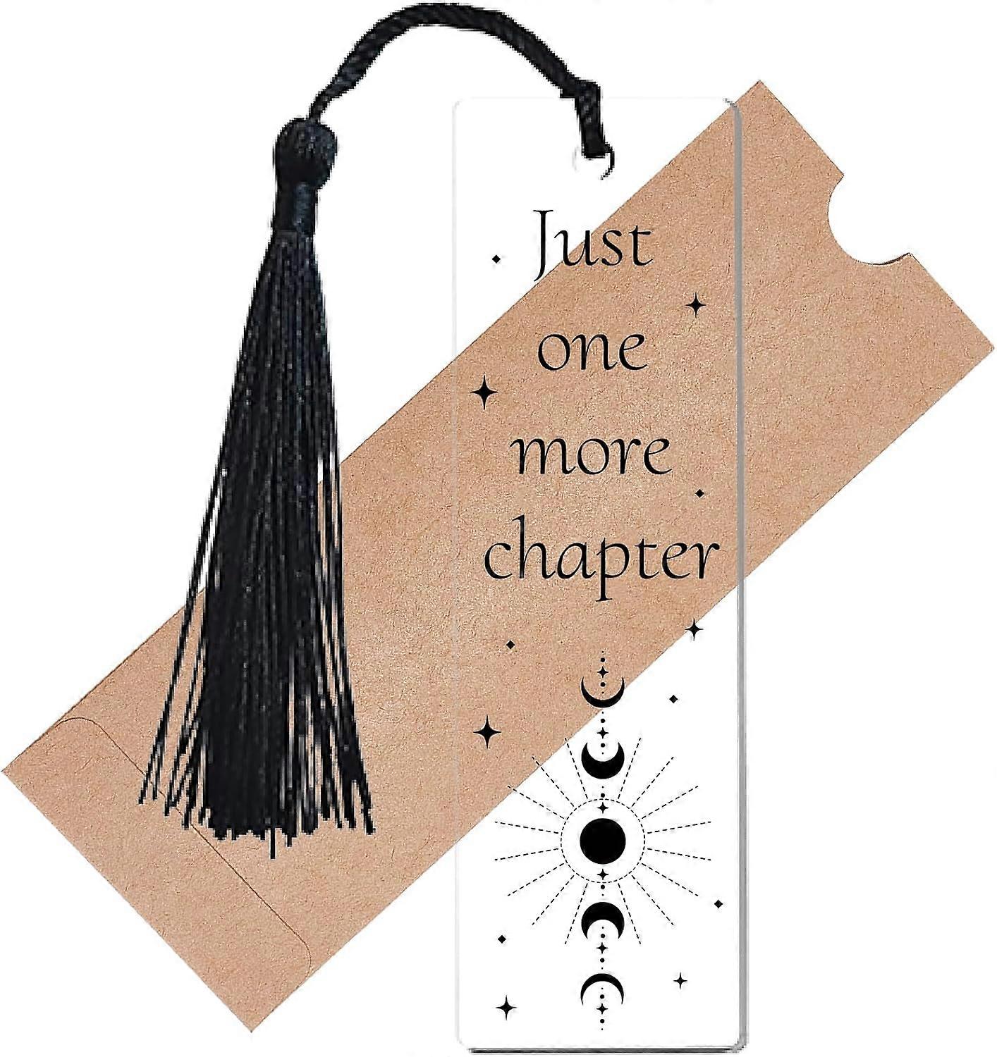 Moon Phase Bookmarks Clear Acrylic Bookmarks with Black Tassel Transparent Rectangle Just One More Chapter Book Markers Tag for Office Book Lovers Sup