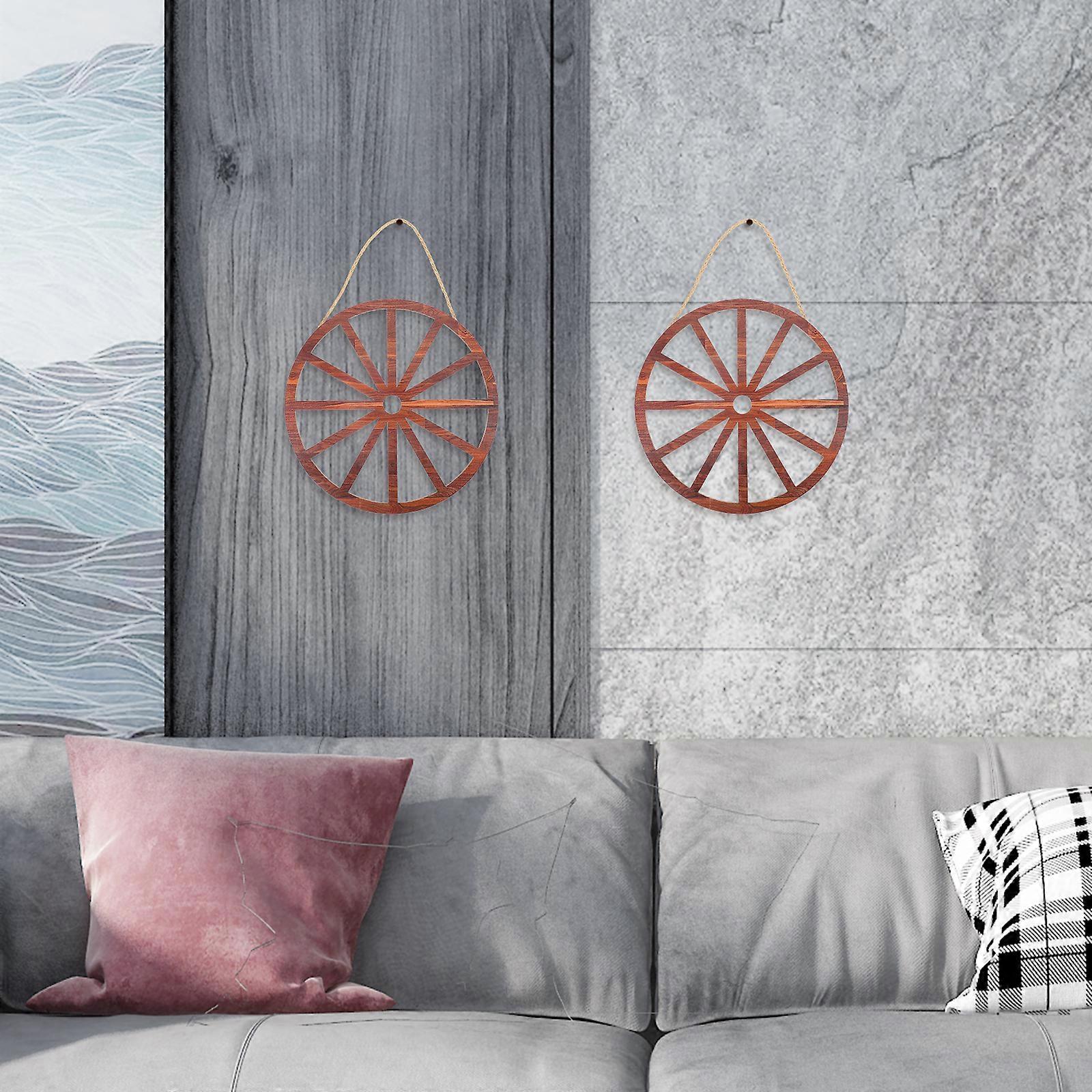 thumbnail image 2 of Wood Wagon Wheel Set Farmhouse Rustic Wood Wagon Wheel Wall Decor Set Of 2 - 24 Inch Dark Brown Country Western Farmhouse Style Wooden Wagon Wheels 2 of 14