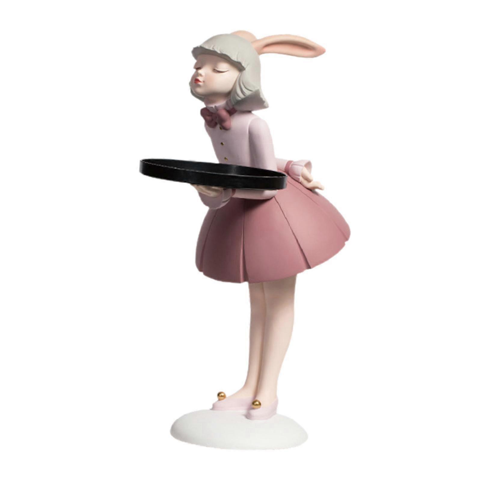 Floor Girl Statue with Rabbit Ears Modern Art Decoration for Entryway Office Pink
