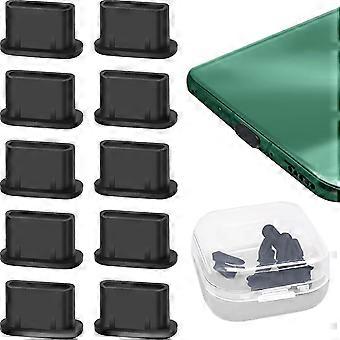 10pcs Anti Dust Plug, USB C Dust Plug, Type-C Phone Dust Cover Silicone with Storage Box for Most Smartphones Laptop Android Models - Black