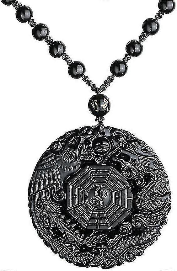 Natural Obsidian Pendant Necklace Dragon With Chain For Good Luck