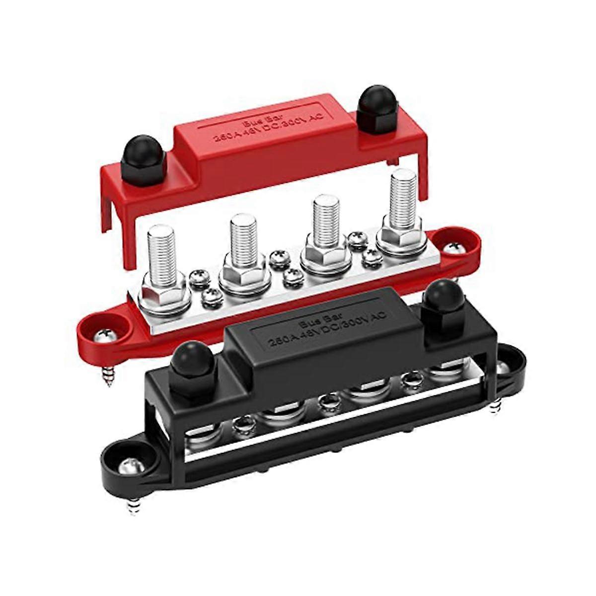 250A 12V Bus Bar Battery Power Distribution Block Car Audio 12 Volt DC Busbar 4 x 3/8Inch Posts 6 x