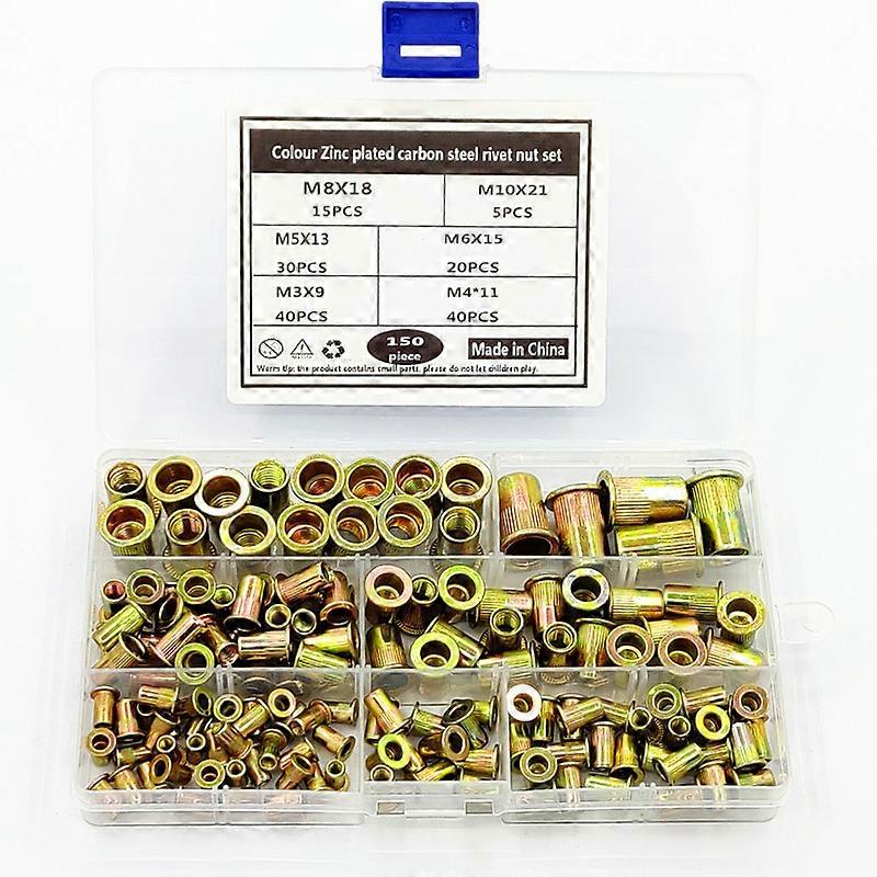 Rivet Nuts Carbon Steel Threaded Inserts Blind Nut Stainless Steel Flat Head Rivets M3 M4 M5 M6 M8 M10 150 Pieces