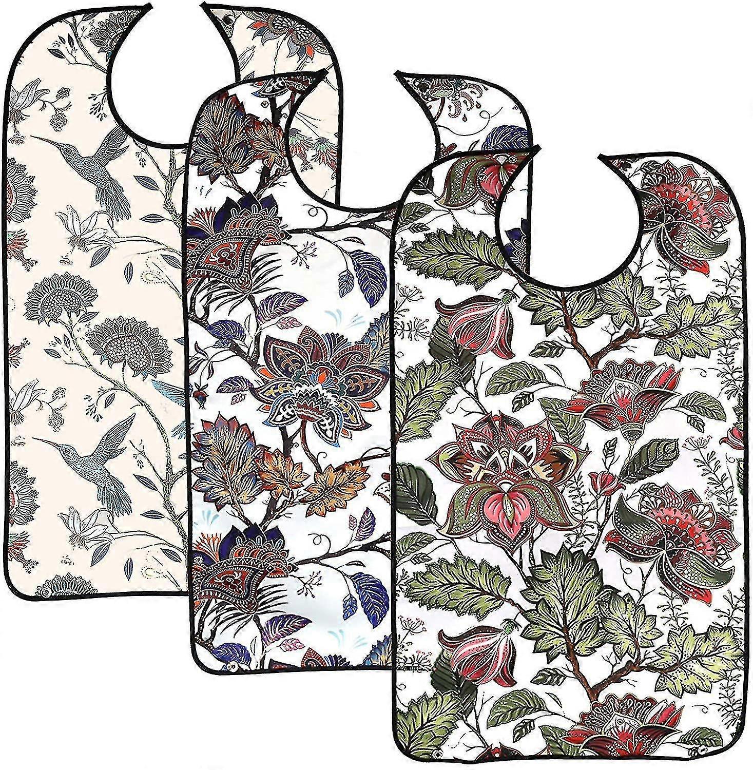 عبوة من 3 مرايل طعام للكبار، مرايل طعام للكبار مع مصيدة فتات، قابلة للغسل