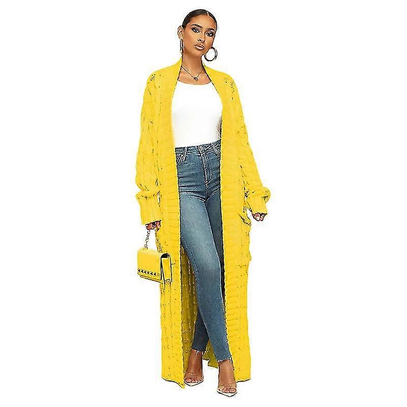 Women's Loose Knit Cardigan Lazy Pocket Long Twist Sweater Jacket