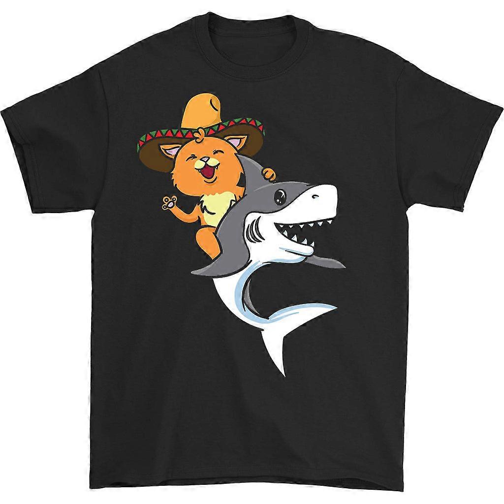 Cat Riding Shark T-skjorte