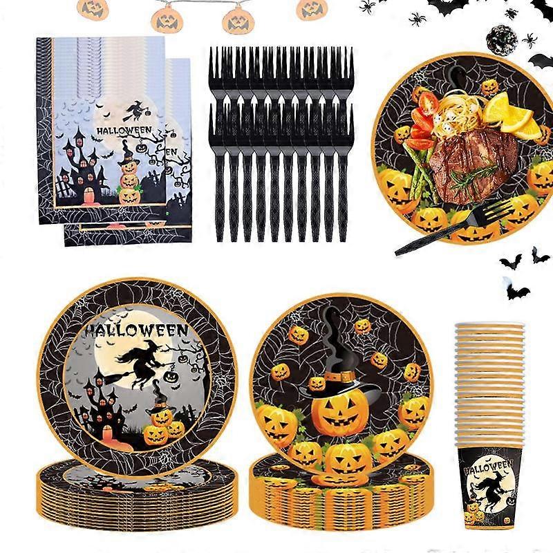 Halloween Dinnerware Set Halloween Reception Tableware Paper Multi-Use Halloween Dinnerware Tableware Sets For Party Birthday