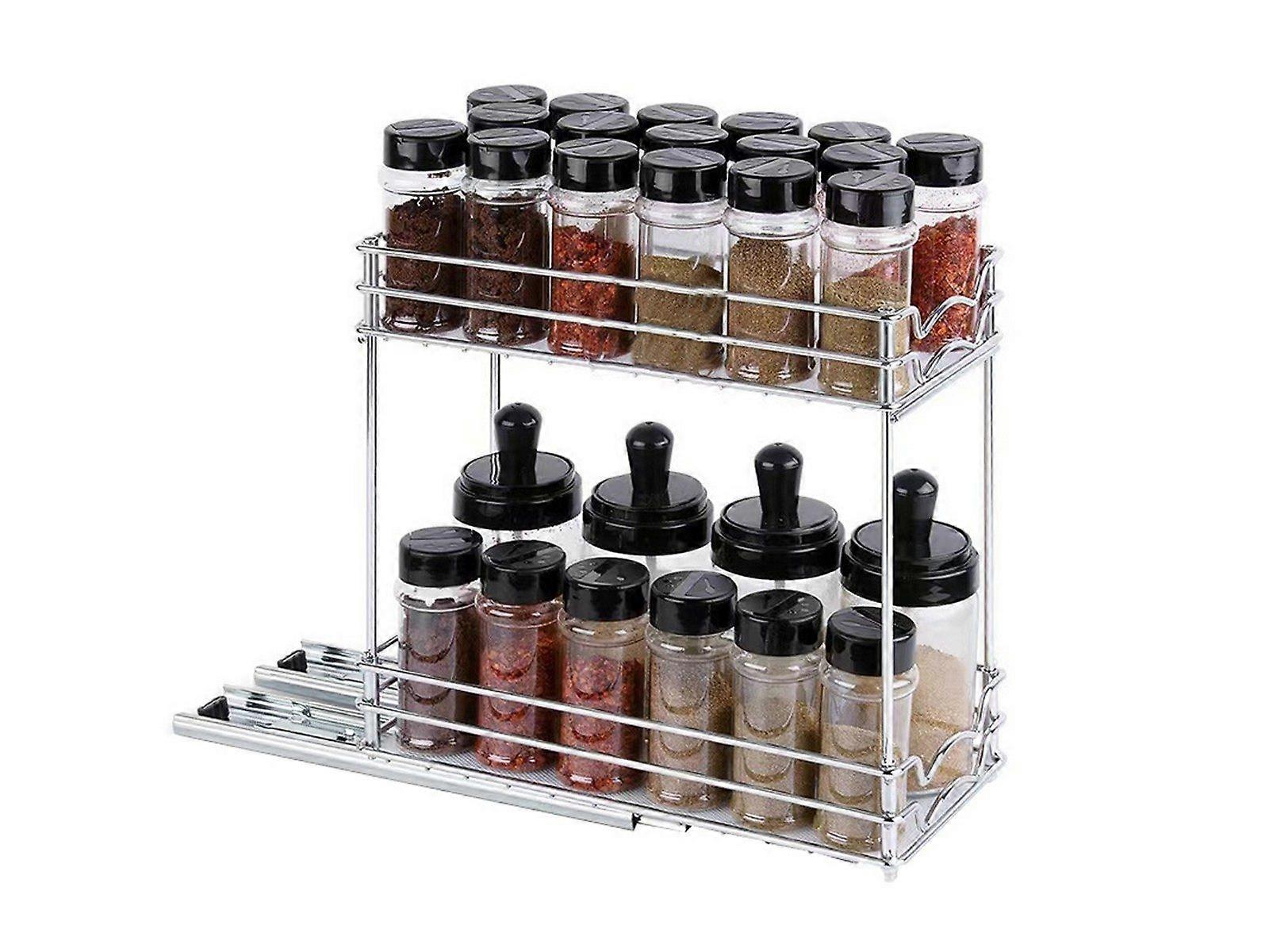 Pull Out Spice Rack for Cabinet Slide Out 2-Tier Kitchen Organizer Storage Rack
