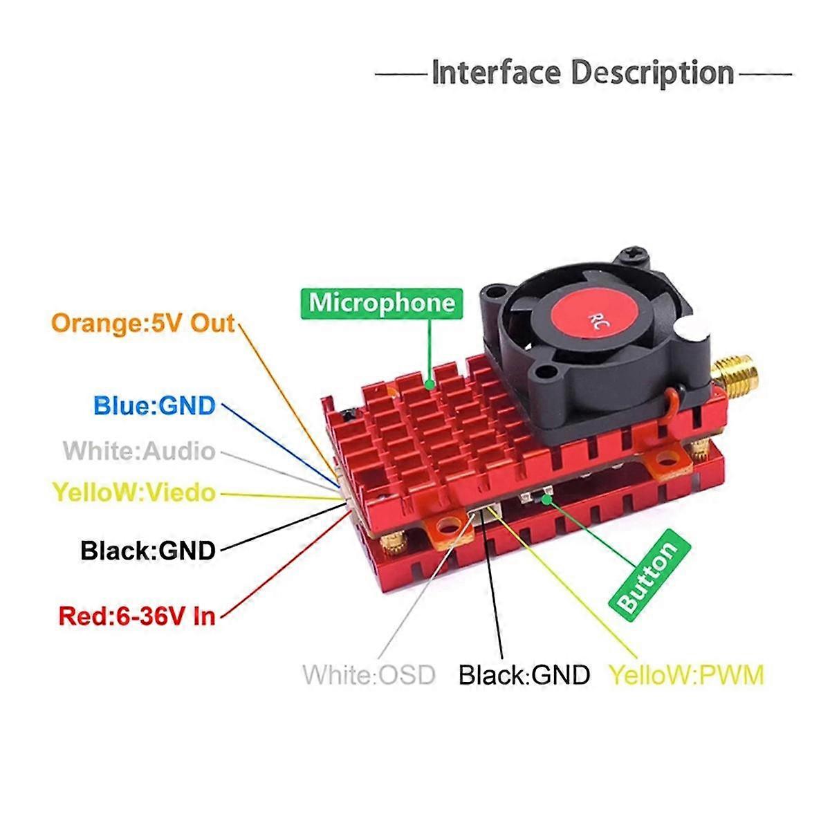 5.8G 48CH 2W FPV VTX+1000TVL Cam Audio Video Transmitter 2000mW Built-in Mic for FPV Long Range RC