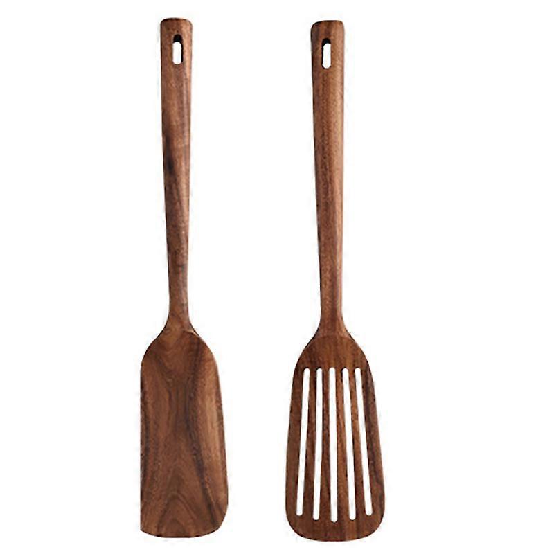 Wooden Kitchen Cooking Utensils,2 PCS Wooden Spoons and Spatula for Cooking, Sleek, Cookware Use an