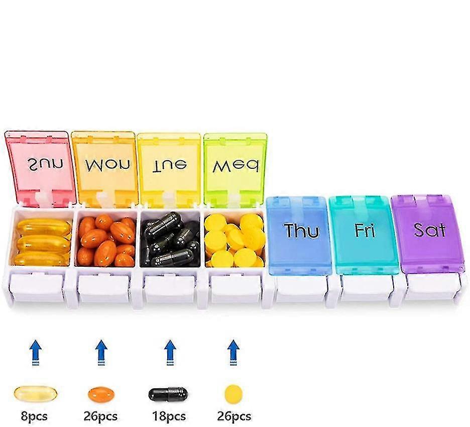 7-day Pill Box, Pill Box With 7 Compartments, Medication Box, Easy To Open, Rain