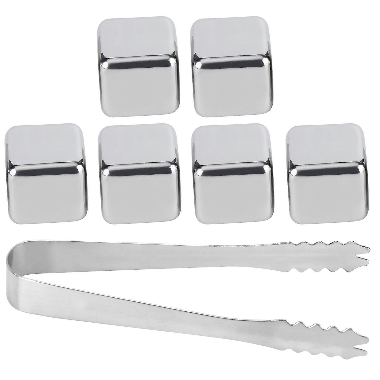 Ice Cubes with Clamp Reusable 304 Stainless Steel Ice Stone for Wine Whiskey Drinks Beverages6Pcs