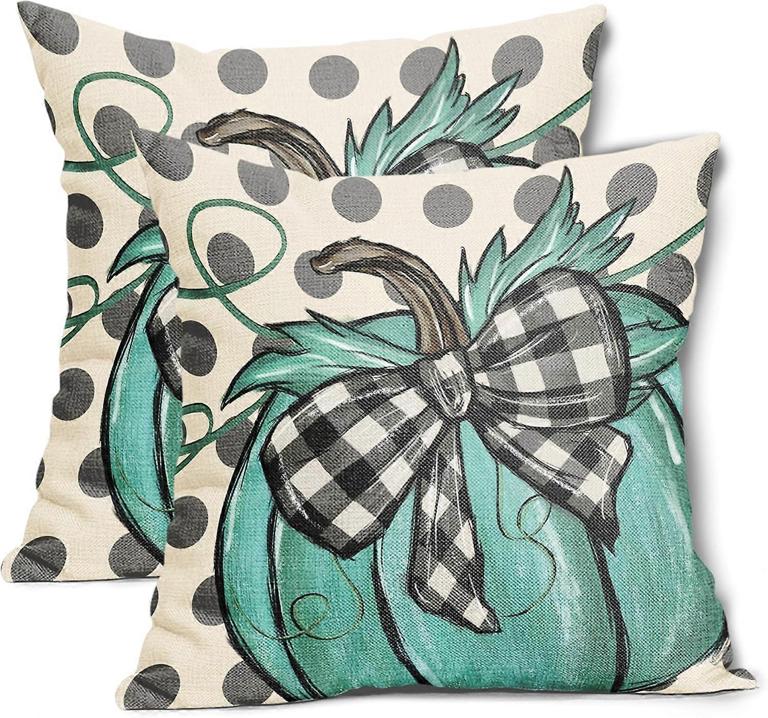 Jesenné tekvicové obliečky na vankúše 18X18 palcov Jesenná úroda Deň vďakyvzdania Obliečky na vankúše Zelené sezónne štvorcové vankúše Súprava 2 Farma Domov D