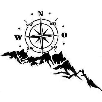 Automatic Vinyl Sticker, 35 x 65 cm Black Navigation Decal for Car, Compass Mountain Hood for Car