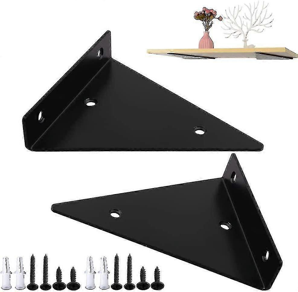 Pack Of 2 Floating Shelf Brackets, Shelf Brackets, Triangular Wall Mount, Hidden Wall Bracket For Black Shelf Bracket, With Screws, For Bookshelves, K