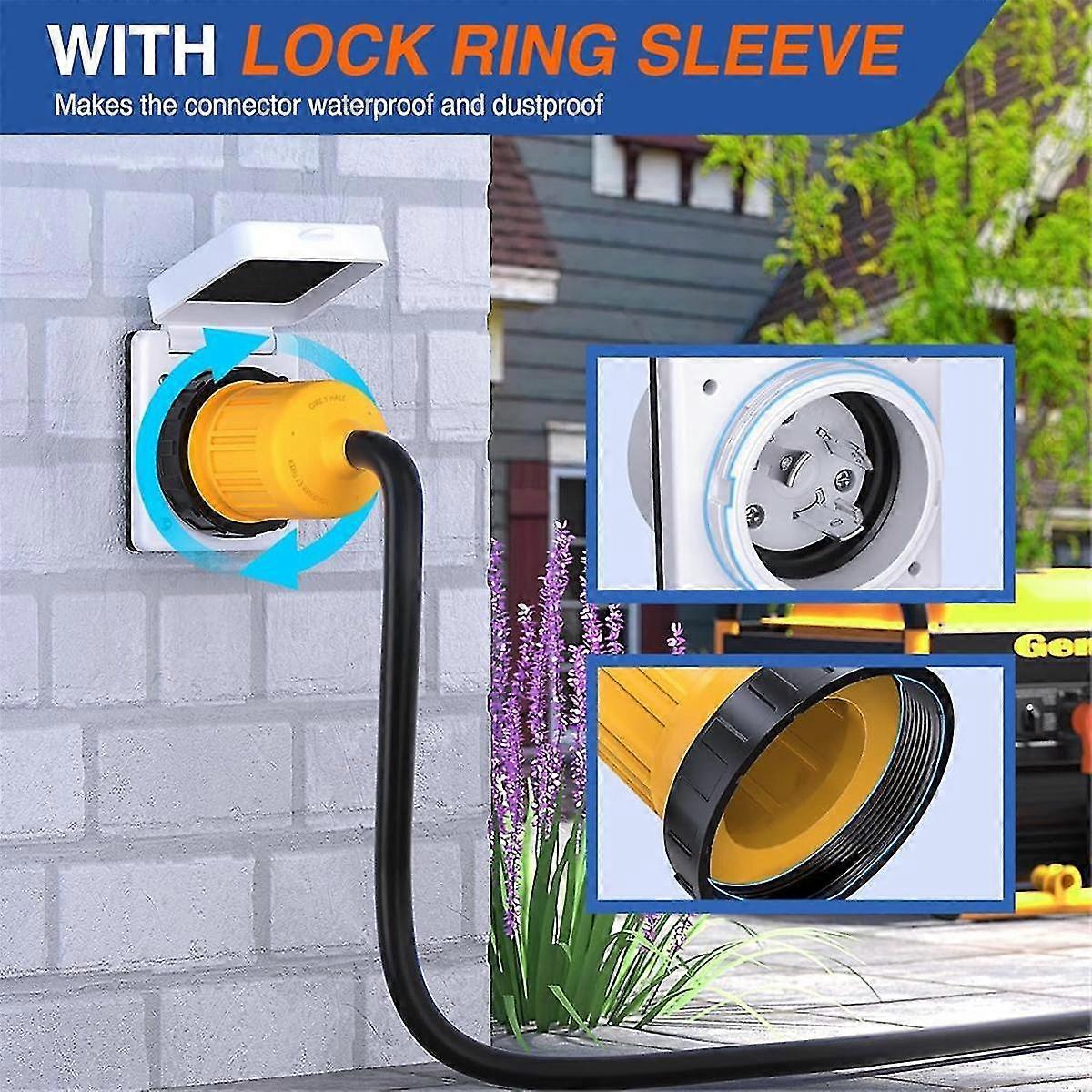 30AMP RV Power Inlet Outlet Shore Power Kit W/Boot Cord Protector 125V ...