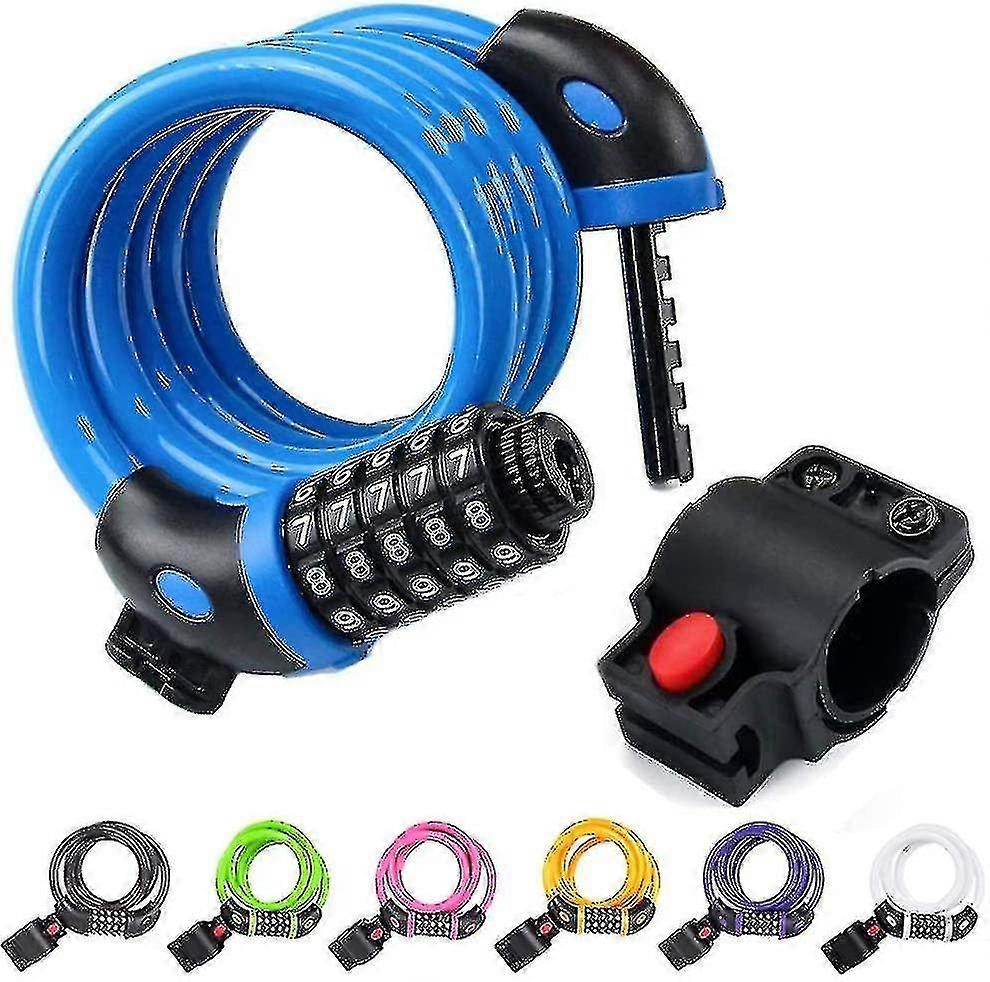 Bike Lock Cable, 4ft High Security 5 Position Resettable Combination Coil Bike Cable Lock, Anti-theft With Mounting Bracket, Blue