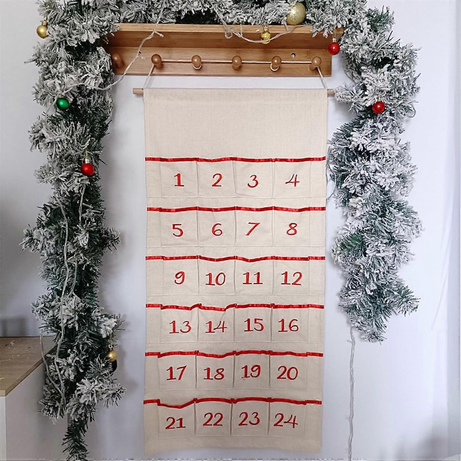 1Pcs Fabric Christmas Advent Calendar with 24 Pockets,DIY Empty Advent Calendar to Fill By Yourself, Reusable Natural 24 Days Countdown Advent Calenda
