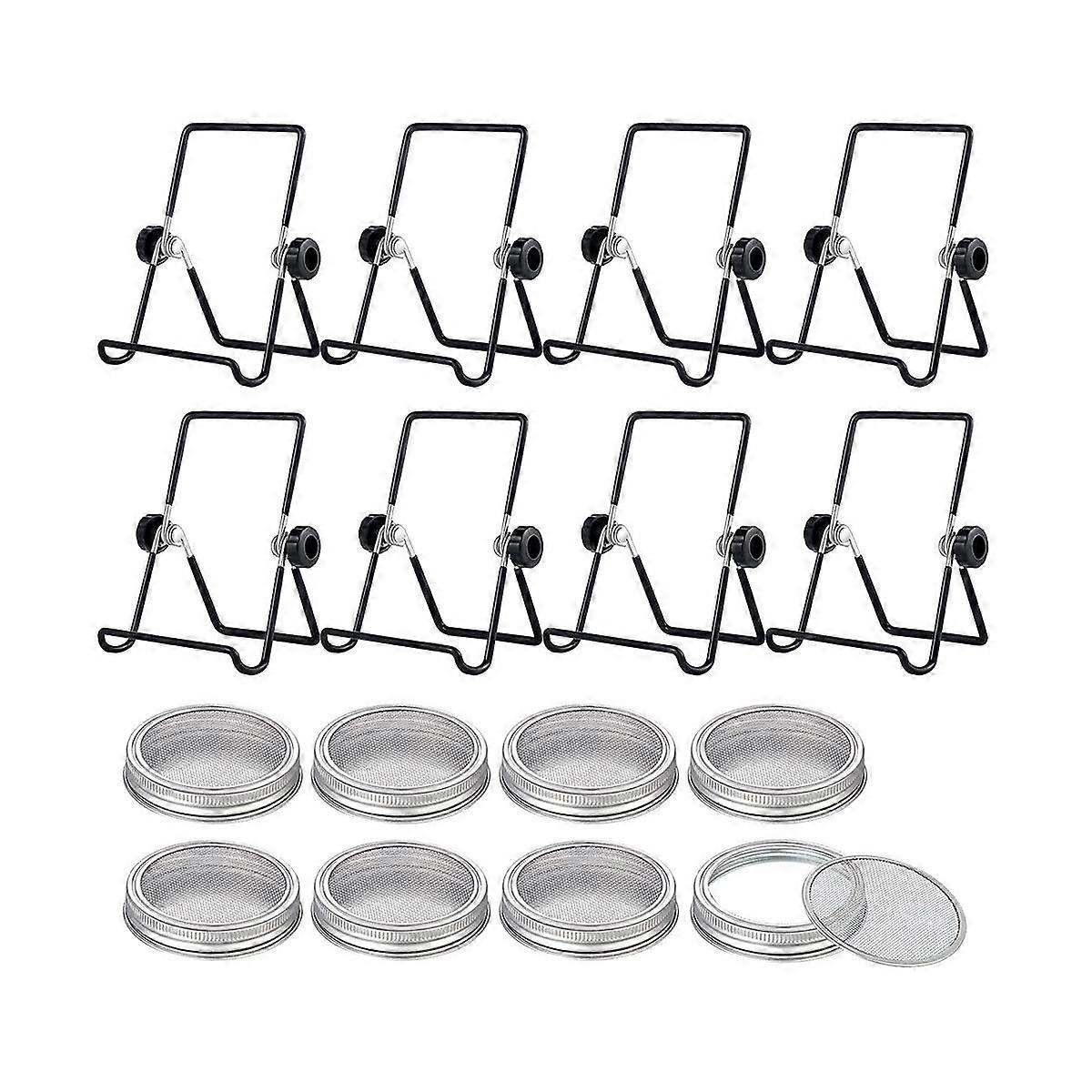 8 Sets Sprouting Jar Kit Includes Sprouting Lids and Sprouting Stands Jar Screen Lids for Sprouting