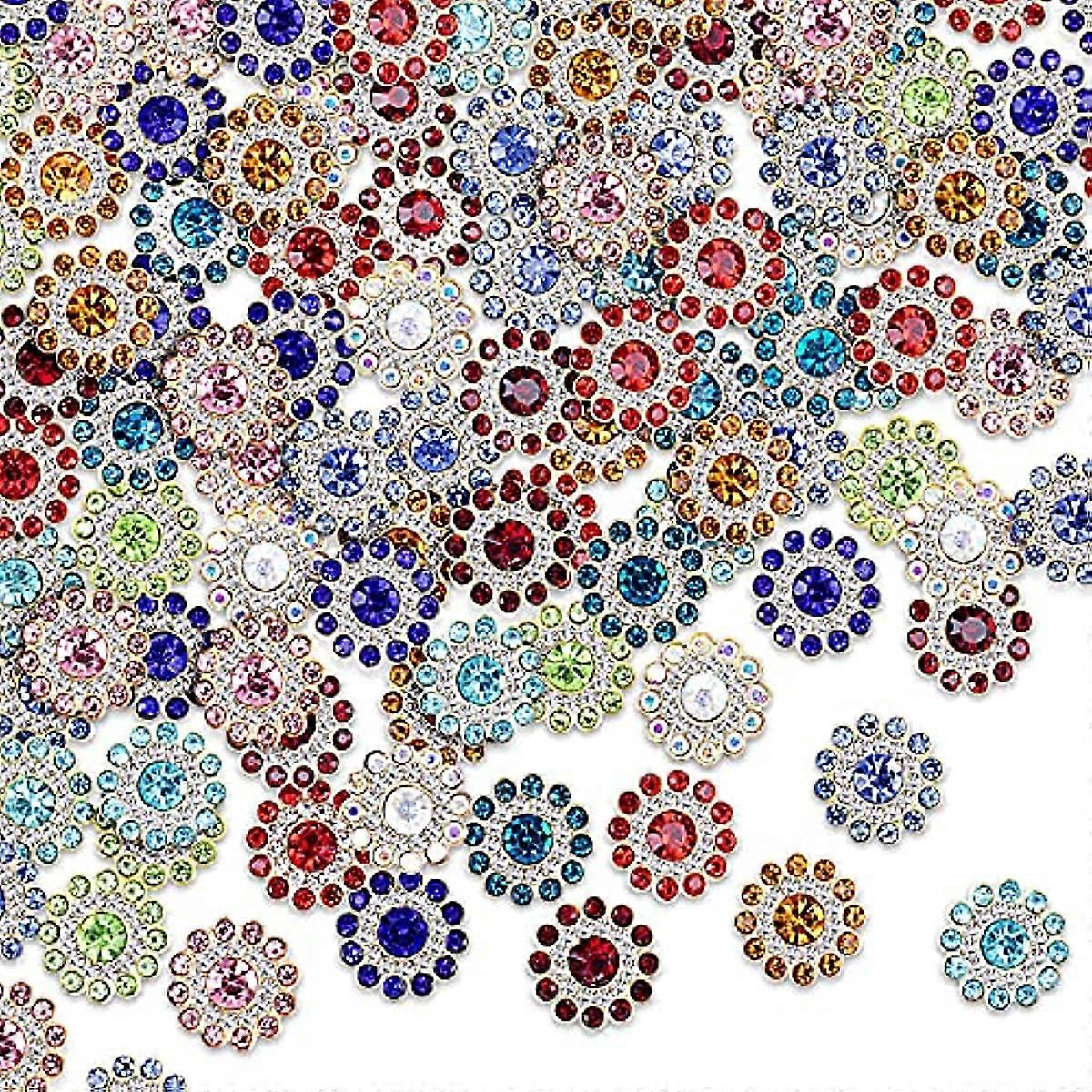 100pcs 14mm Crystal Sunflower Shape Rhinestone Buttons Sew on Rhinestone Flatback Rhinestone Gold Base with Setting Claw Handmade DIY Garments Dress H