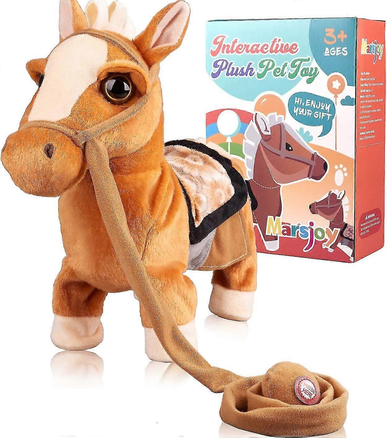 Walking Pony Toy Musical Singing Dancing Plush Interactive Pony Walk Along Toy Horse with Leash Pony Robot Plush Stuffed Animal Shaking Head Buttocks