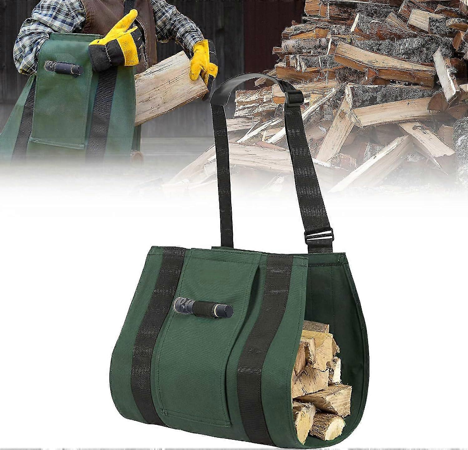 حقيبة سجل قماش - قابلة للطي للماء الحطب الناقل سعة كبيرة ، المحمولة الحطب الناقل ، قماش الحطب الناقل (الأخضر)