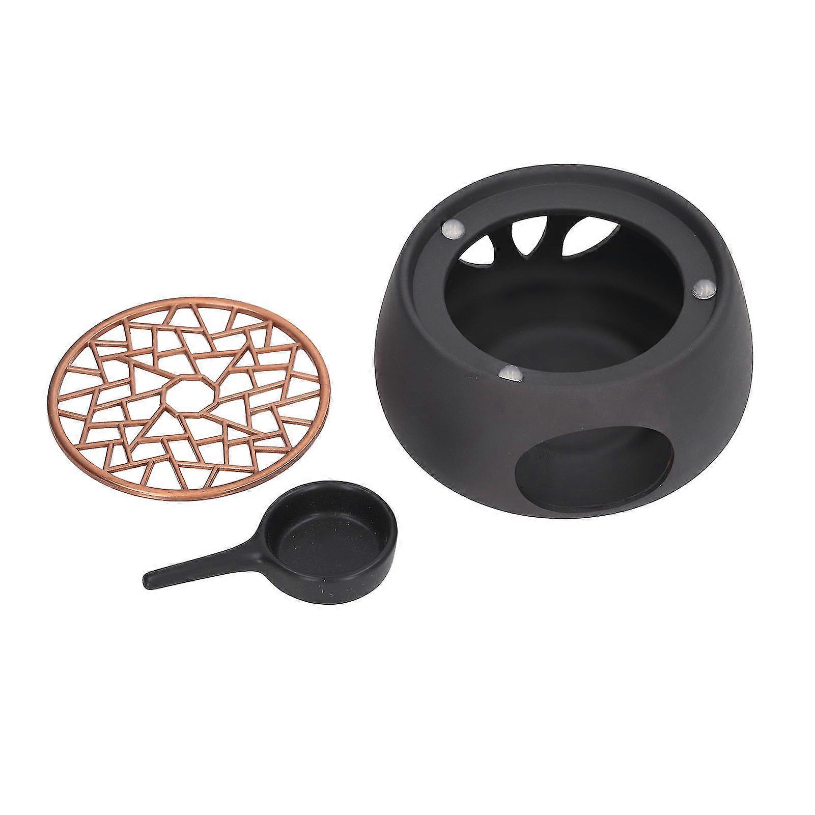 Ceramic Teapot Warmer Base with Purple Iron Pad for Tea, Coffee, Milk - Home Black