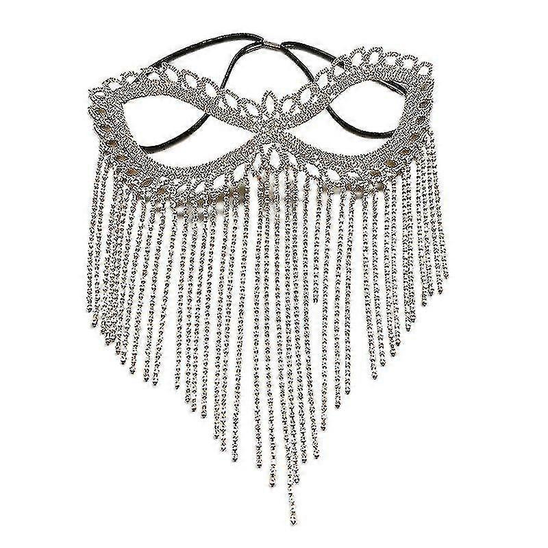 クリスタルベールマスク ラインストーン タッセル アイマスク ベリーダンス マスカレード ヘッドウェア