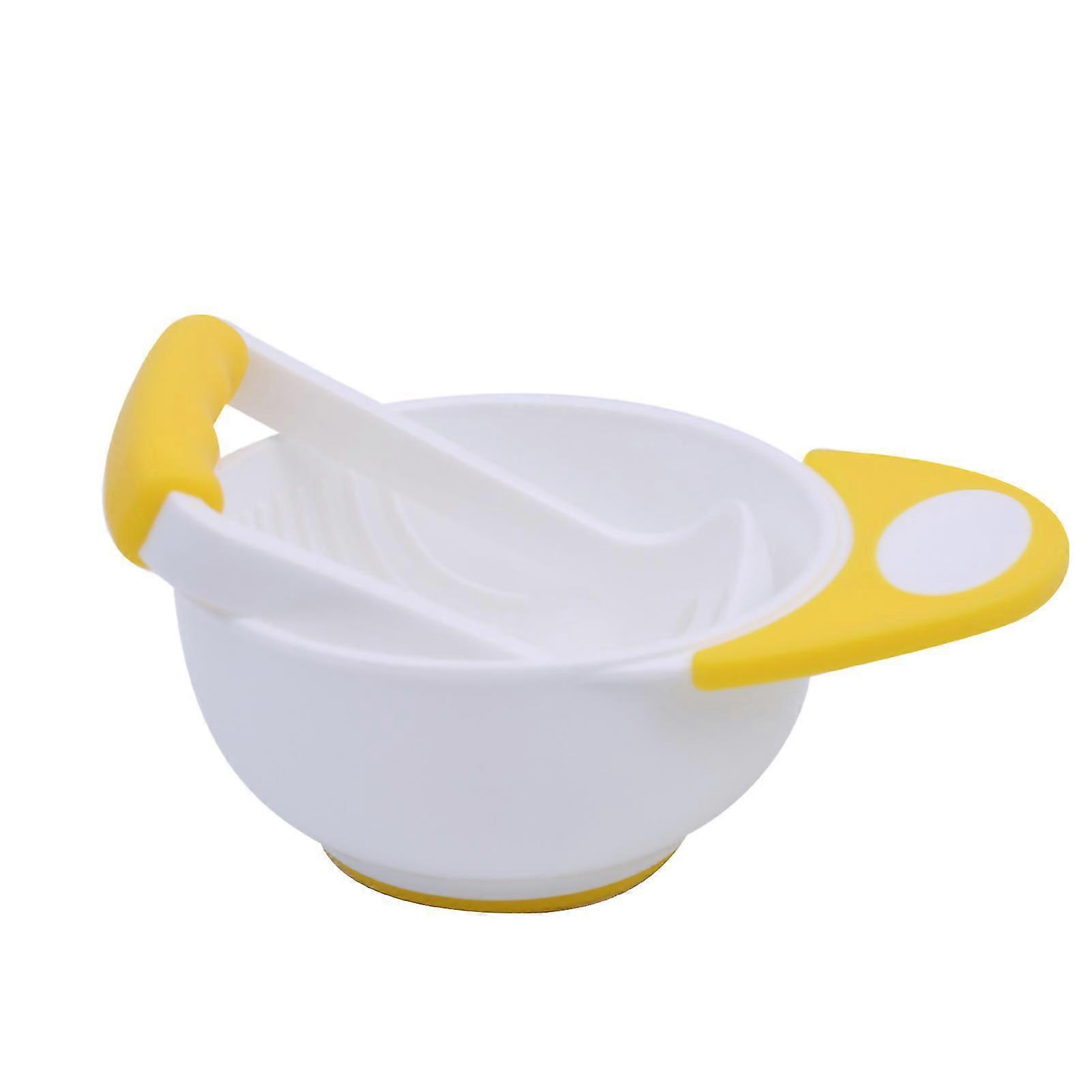 Baby Mashing Bowl with Grinding Handle for Easy Food Prep in Yellow and White