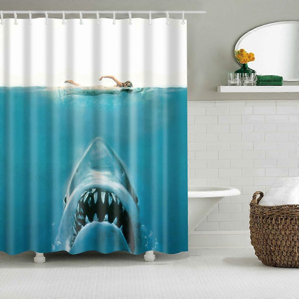 Waterproof Shark Underwater Jaws Polyester Bath Shower Curtain 180x180cm for w/