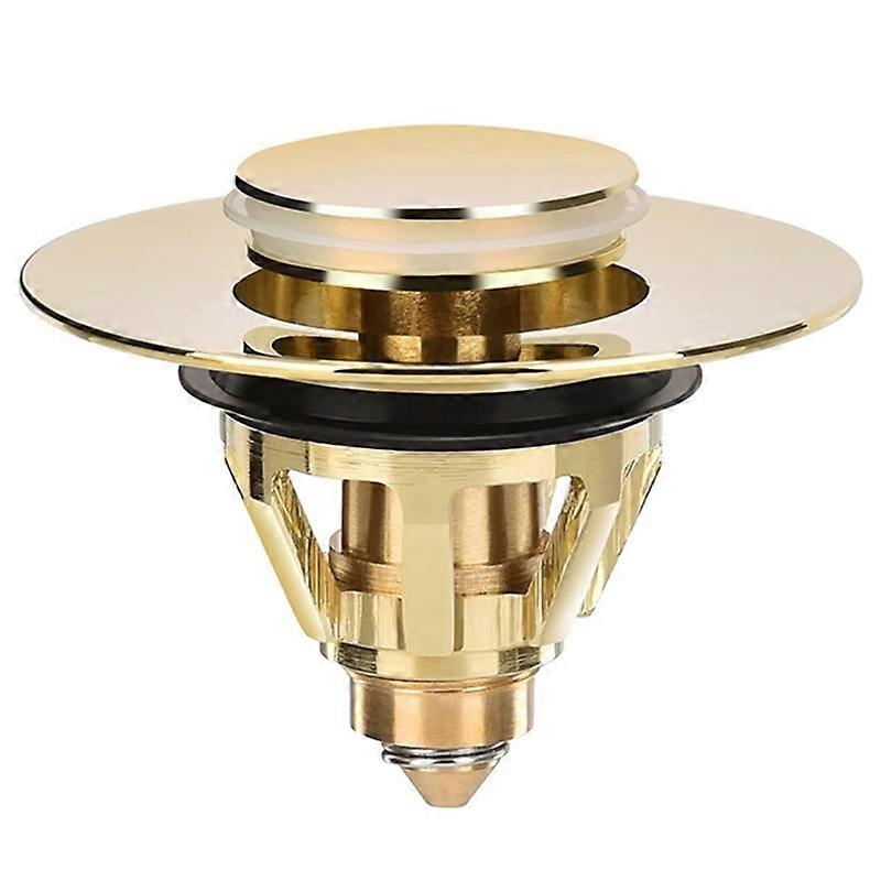Drain Fitting Washbasin, Universal Pop-Up Valve Plug, Sink, Brass Anti-Clogging Strainer, Sink Plug, Sink Drain (Gold)