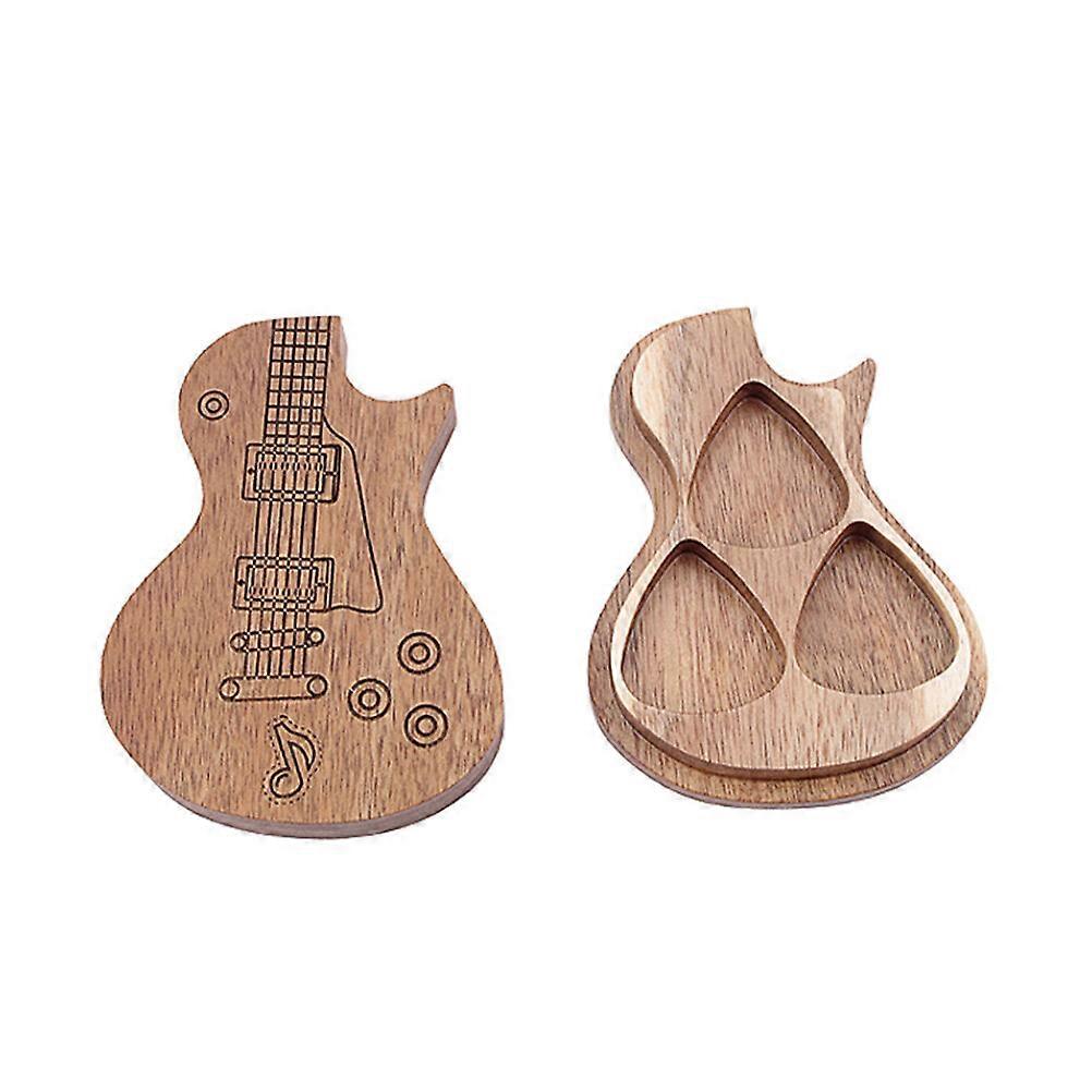1Pc Handmade Wooden Guitar Pick Box for Guitarist Music Lovers Gifts (Light Brown)